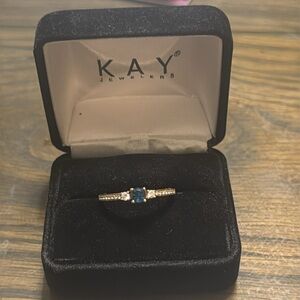 Le Vian Ring Deep Sea Blue Topaz and 1/6 cts Diamonds 14K Strawberry Gold Band